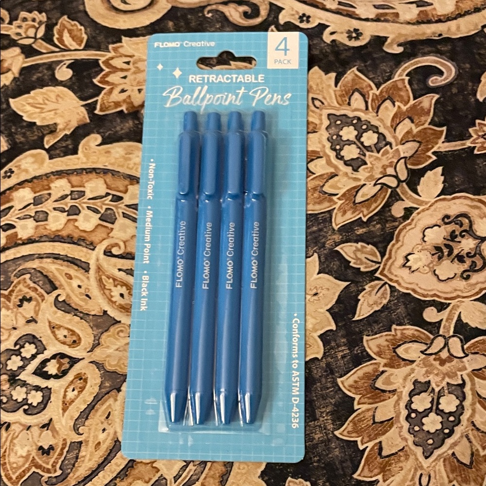 Blue Retractable Ballpoint Pens - 4 Pack